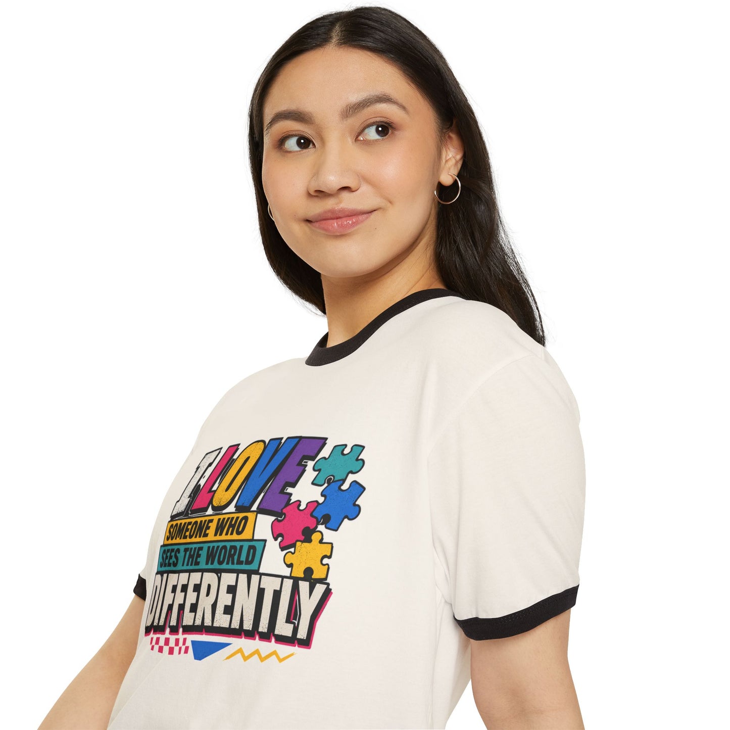 Autism Awareness Ringer T-Shirt — "I Love Someone Who Sees The World Differently"