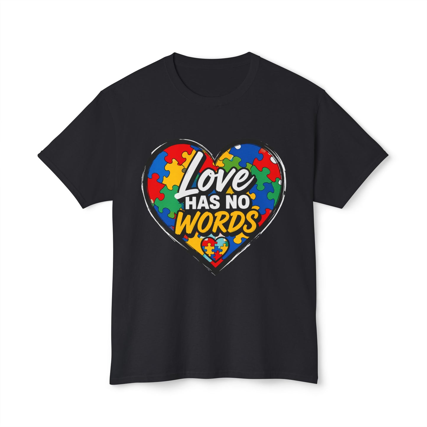 Autism Awareness Heart T-Shirt — "Love Has No Words" Puzzle Piece Tee