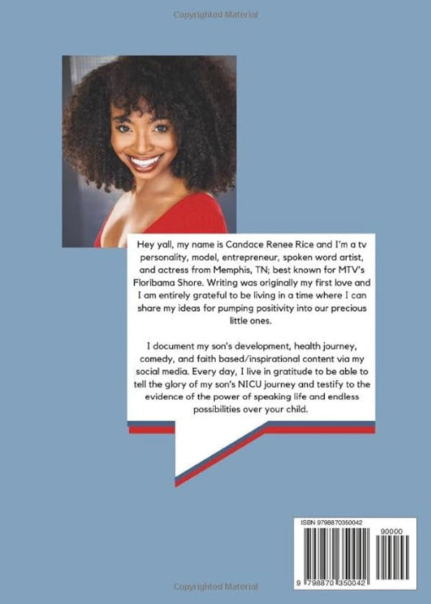 A book cover preview for 'A Beautiful Creation' by Candace Renee Rice, showing the back cover with a portrait, text, and barcode on a light blue background.