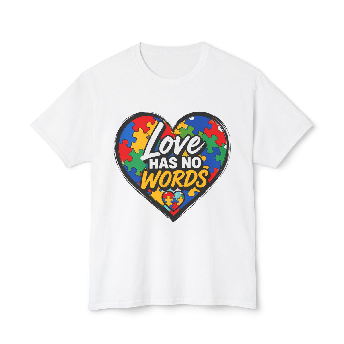 Autism Awareness Heart T-Shirt — "Love Has No Words" Puzzle Piece Tee