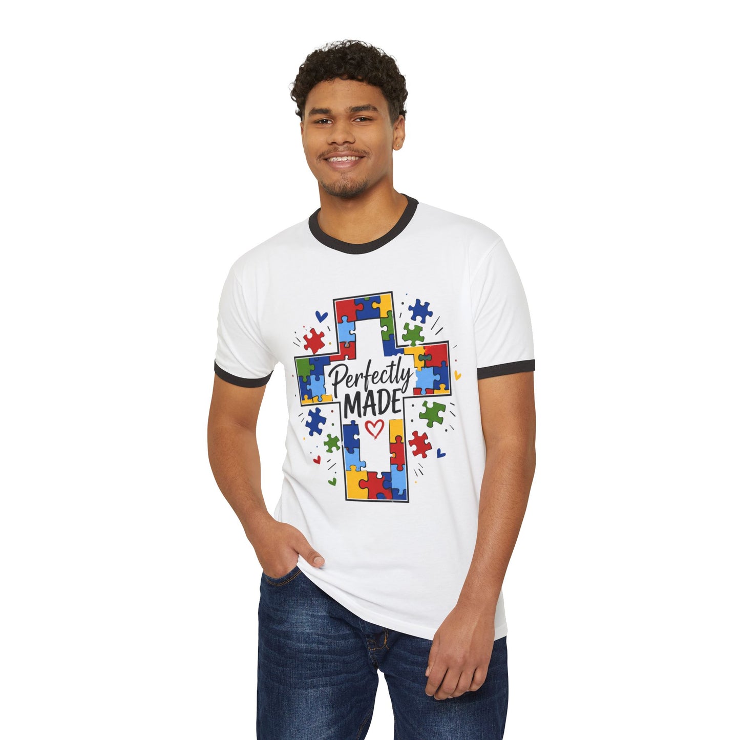 Autism Awareness Cross Ringer T-Shirt — "Perfectly Made"