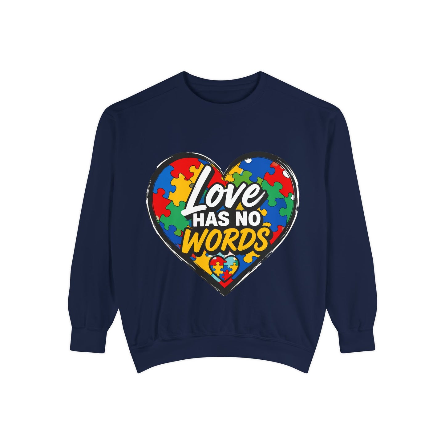 Crewneck "Love Has No Words" Puzzle Piece Sweatshirt  - Autism Awareness Heart Sweatshirt