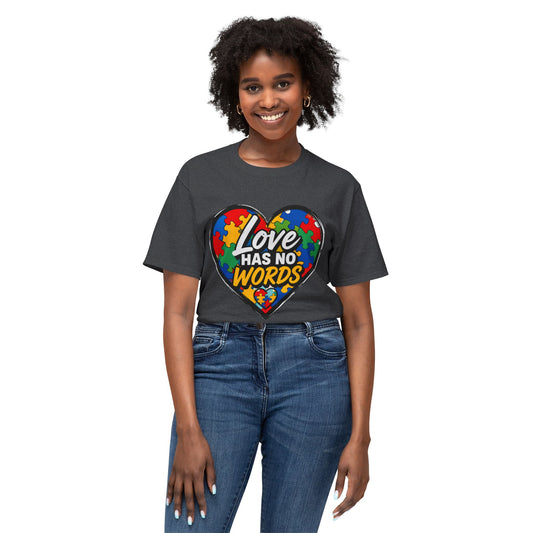 Autism Awareness Heart T-Shirt — "Love Has No Words" Puzzle Piece Tee