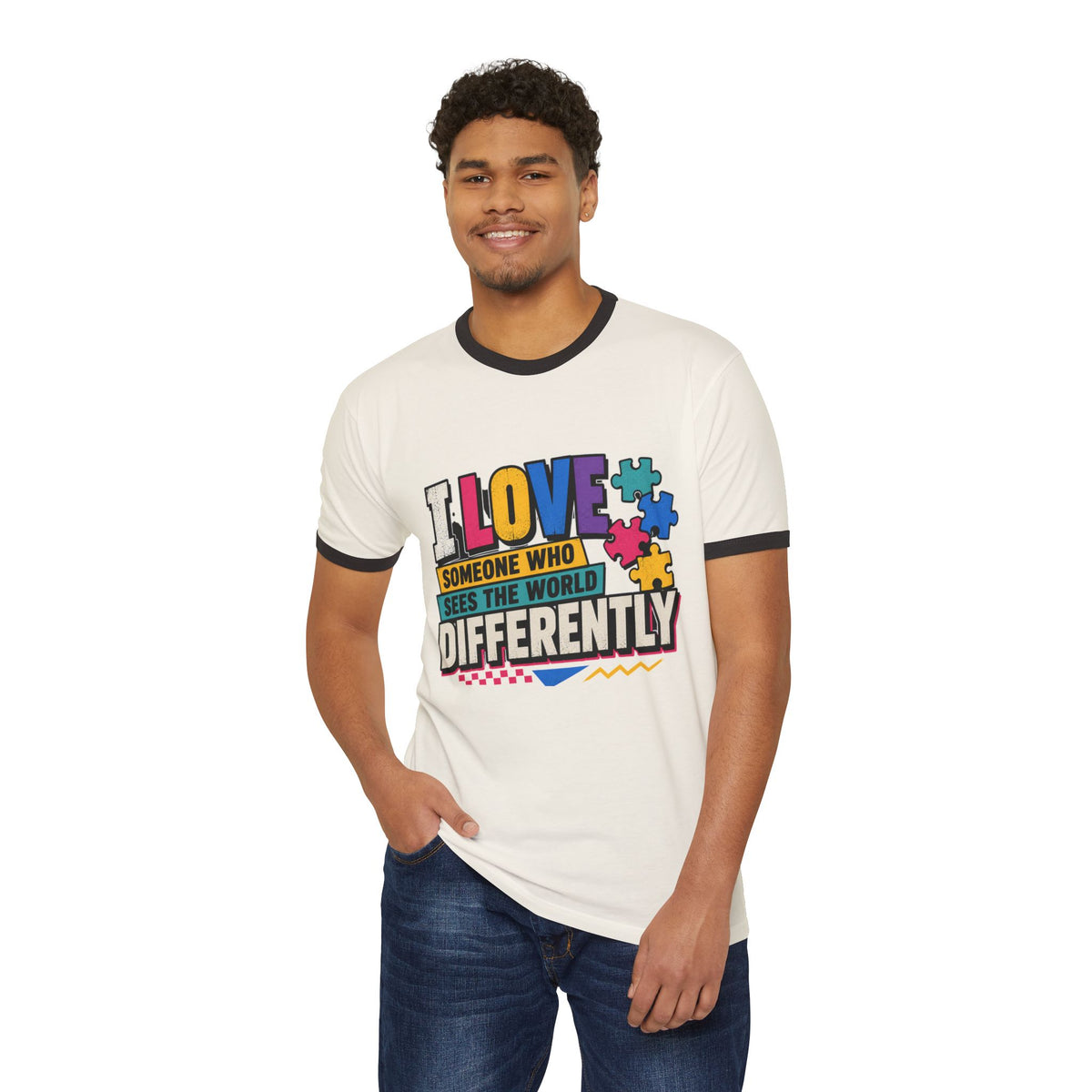 Autism Awareness Ringer T-Shirt — "I Love Someone Who Sees The World Differently"