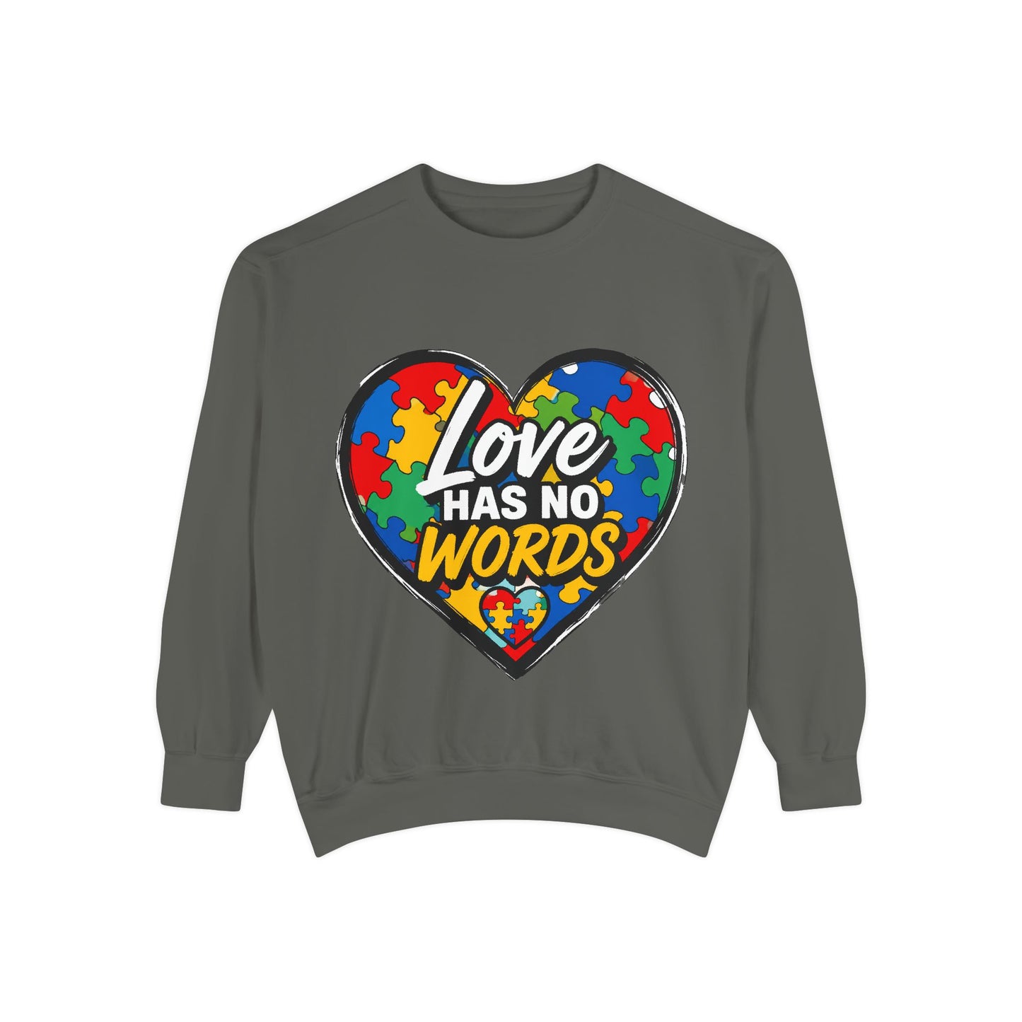 Crewneck "Love Has No Words" Puzzle Piece Sweatshirt  - Autism Awareness Heart Sweatshirt