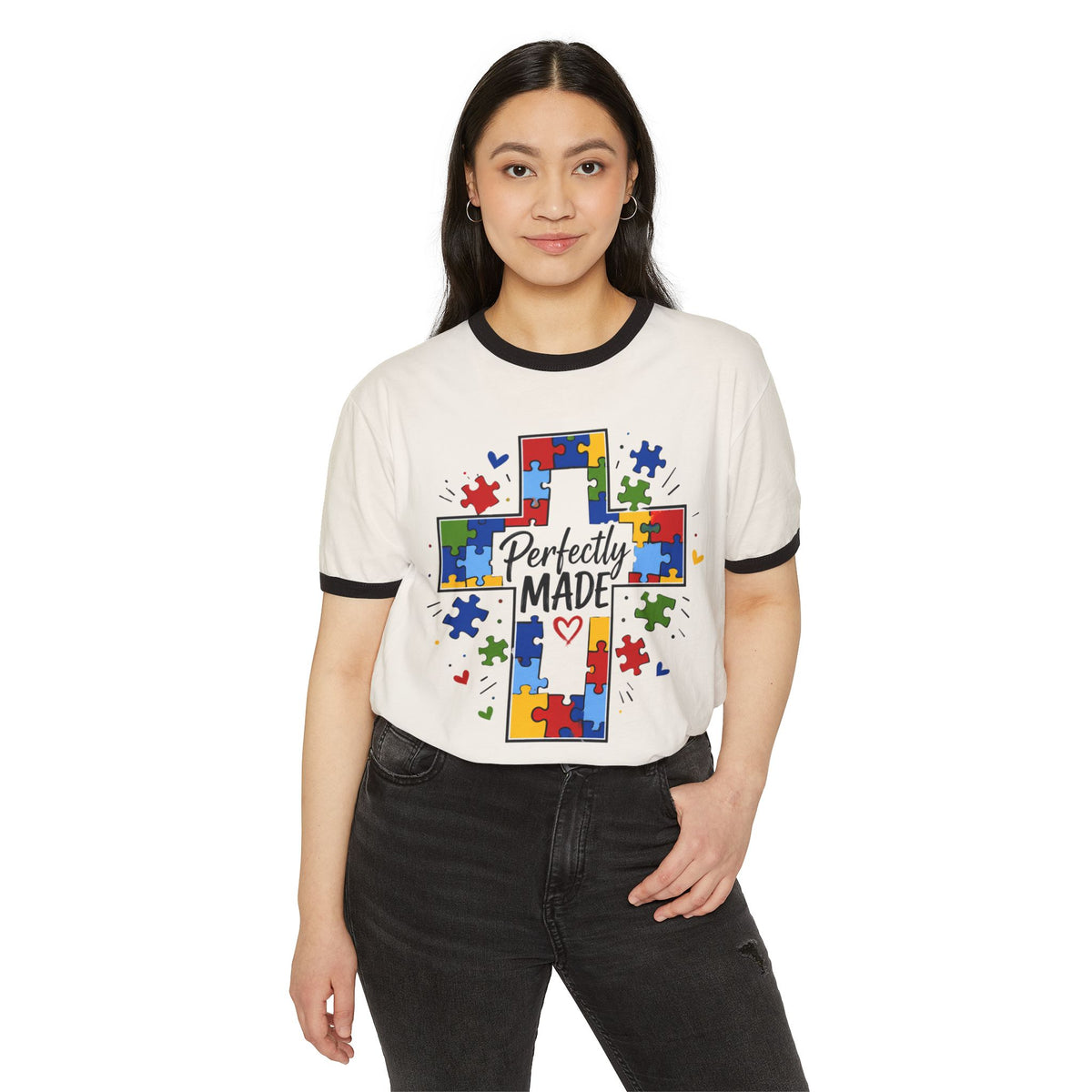 Autism Awareness Cross Ringer T-Shirt — "Perfectly Made"
