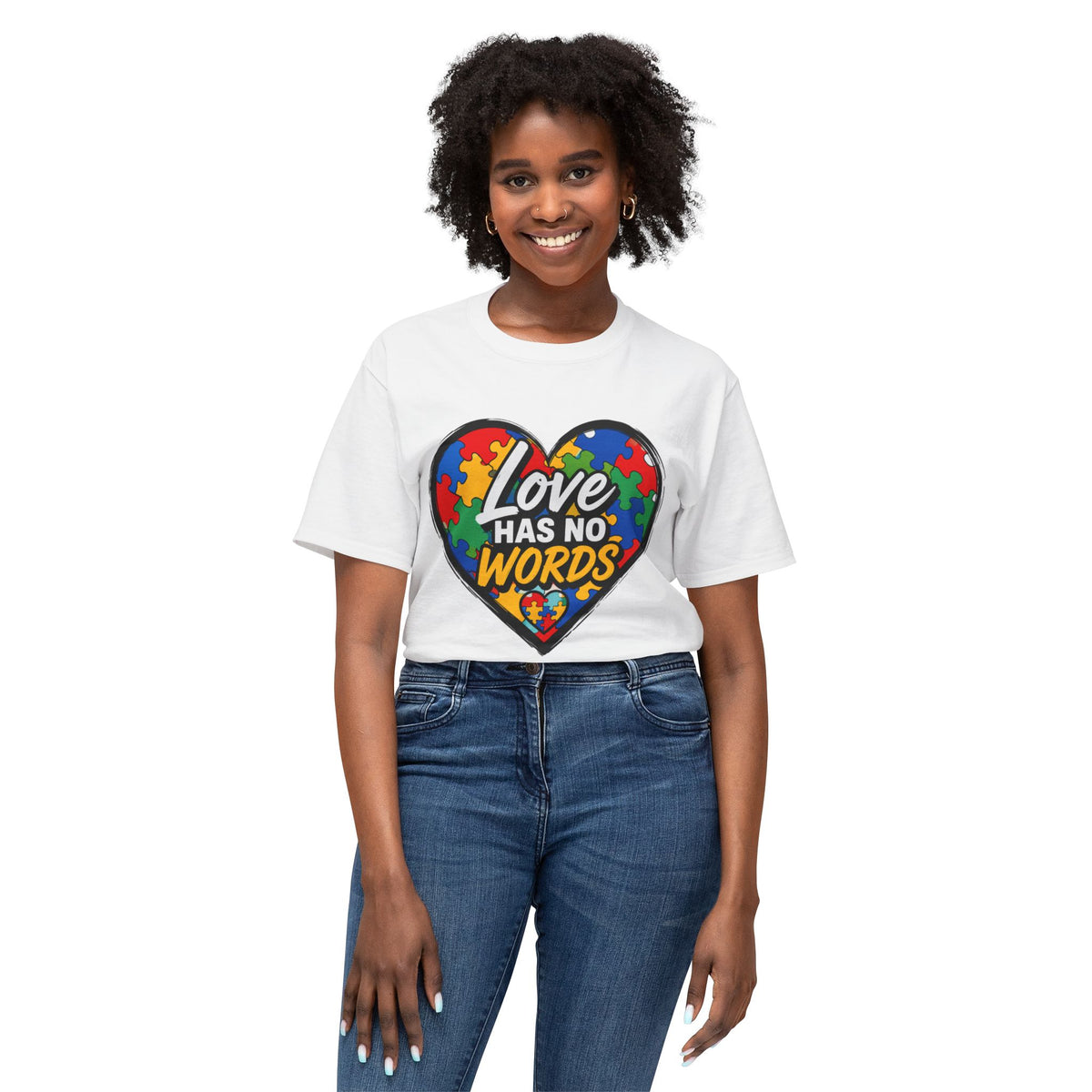 Autism Awareness Heart T-Shirt — "Love Has No Words" Puzzle Piece Tee
