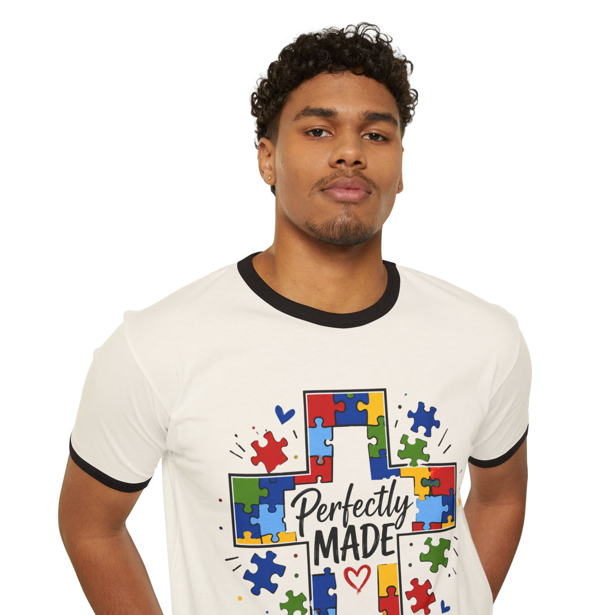 Autism Awareness Cross Ringer T-Shirt — "Perfectly Made"