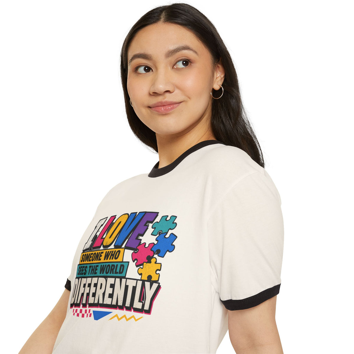 Autism Awareness Ringer T-Shirt — "I Love Someone Who Sees The World Differently"