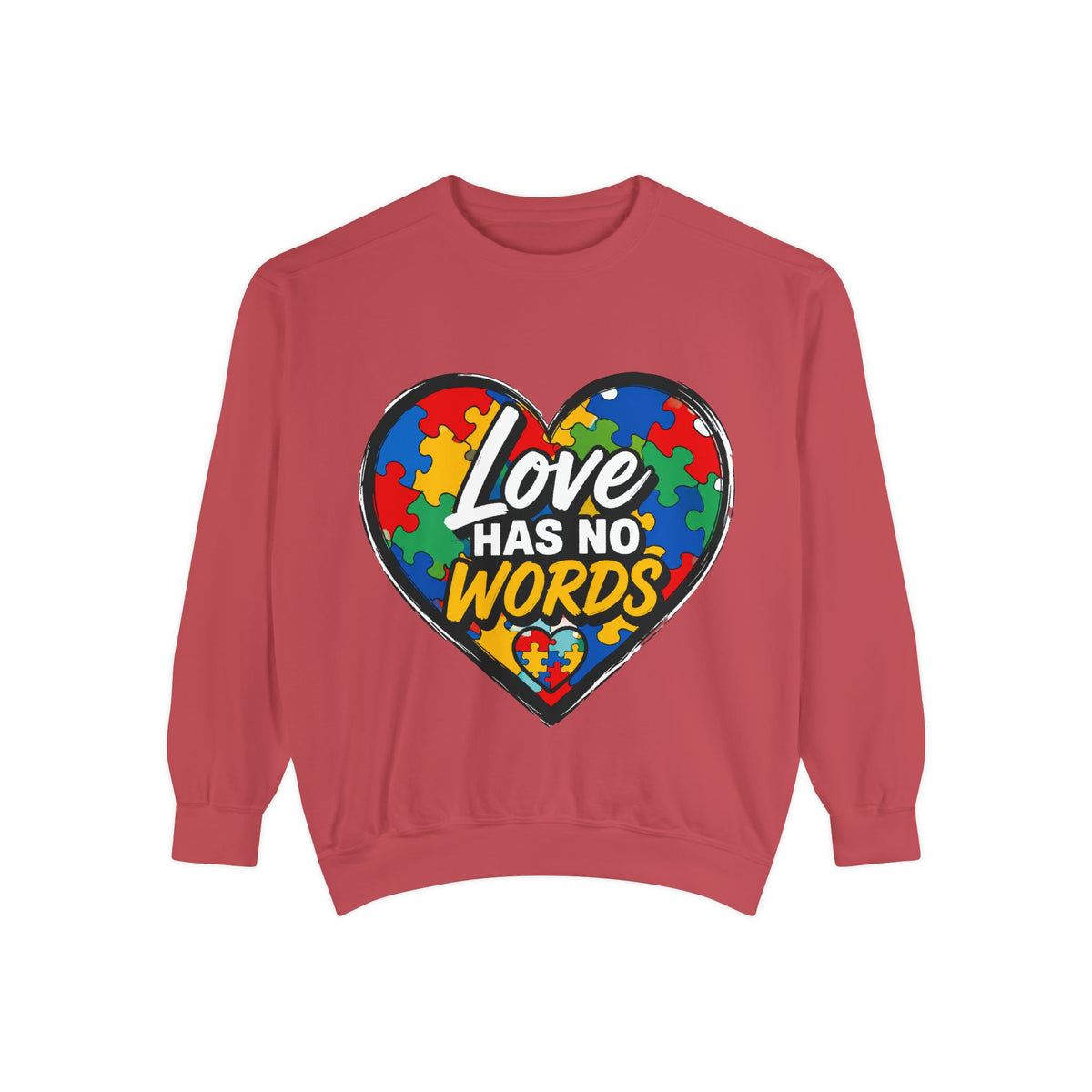 Crewneck "Love Has No Words" Puzzle Piece Sweatshirt  - Autism Awareness Heart Sweatshirt