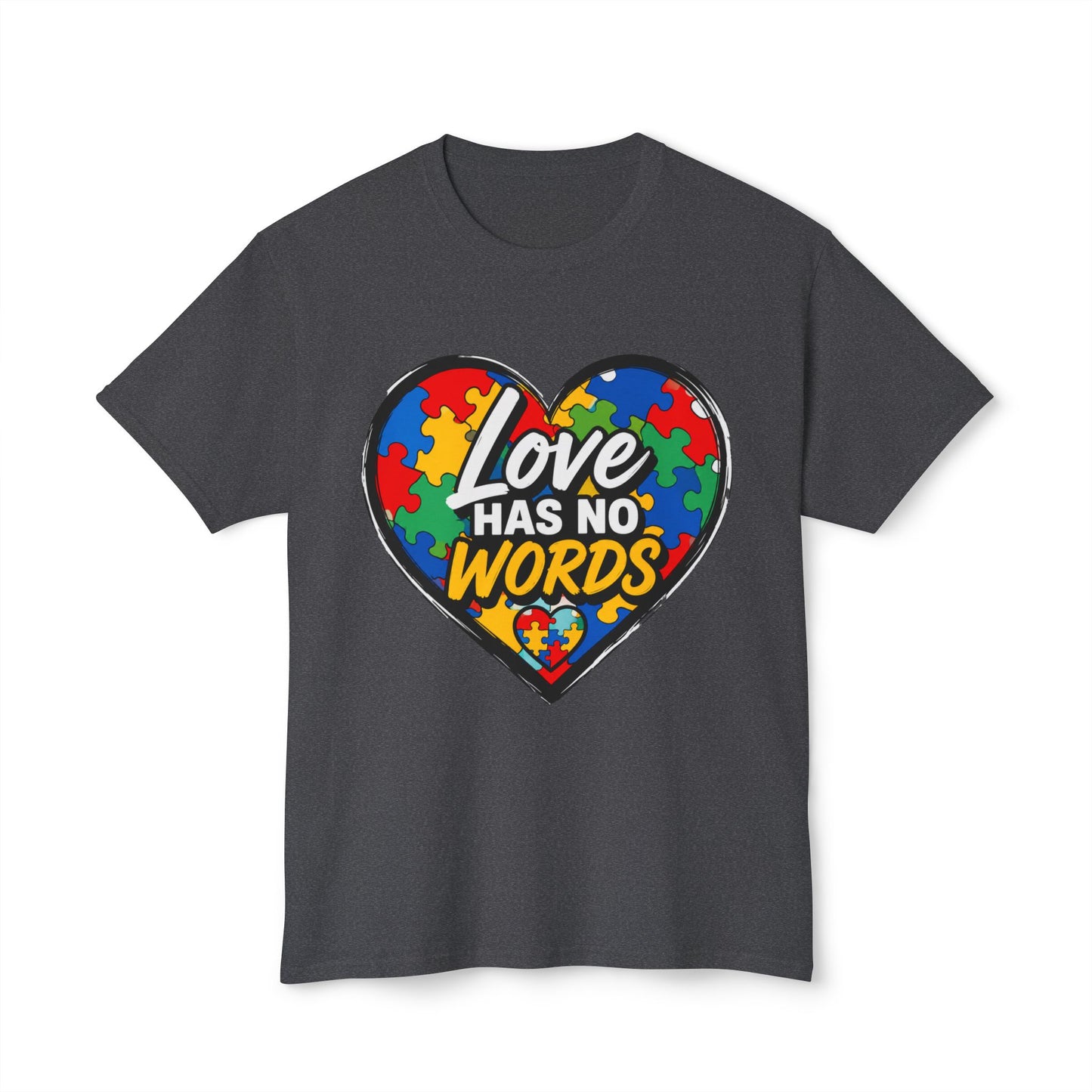 Autism Awareness Heart T-Shirt — "Love Has No Words" Puzzle Piece Tee