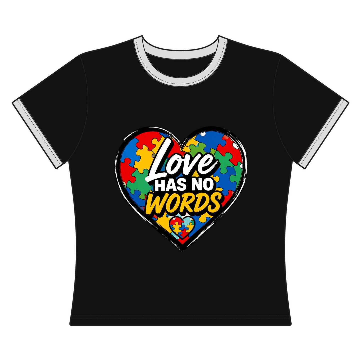 Love Has No Words Autism Puzzle Heart Women's Ringer Tee