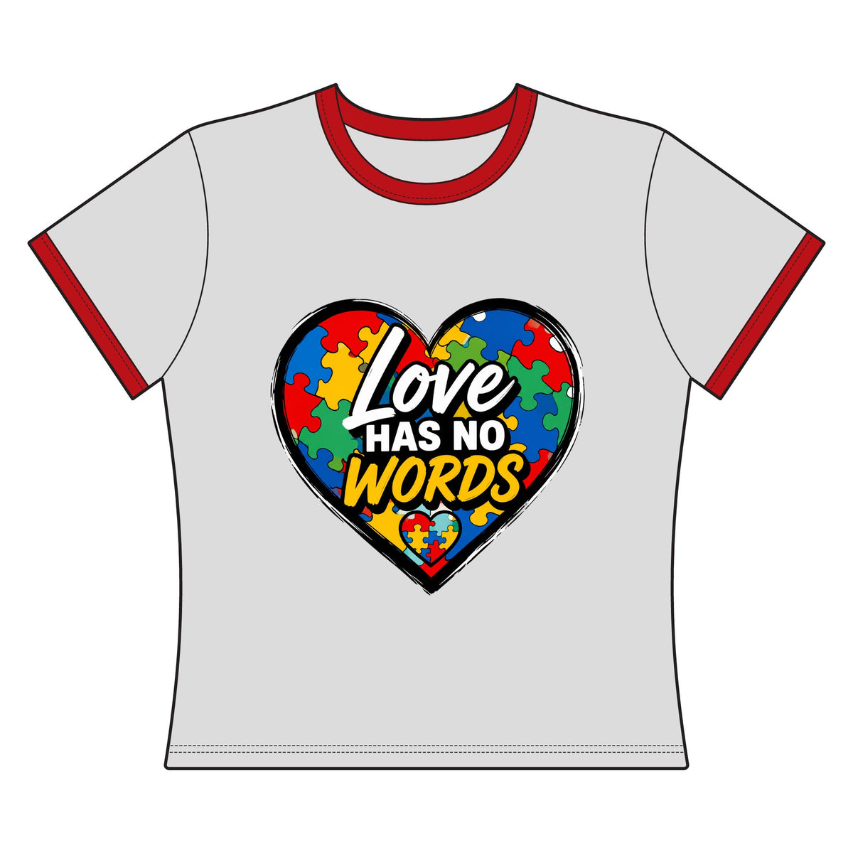 Love Has No Words Autism Puzzle Heart Women's Ringer Tee