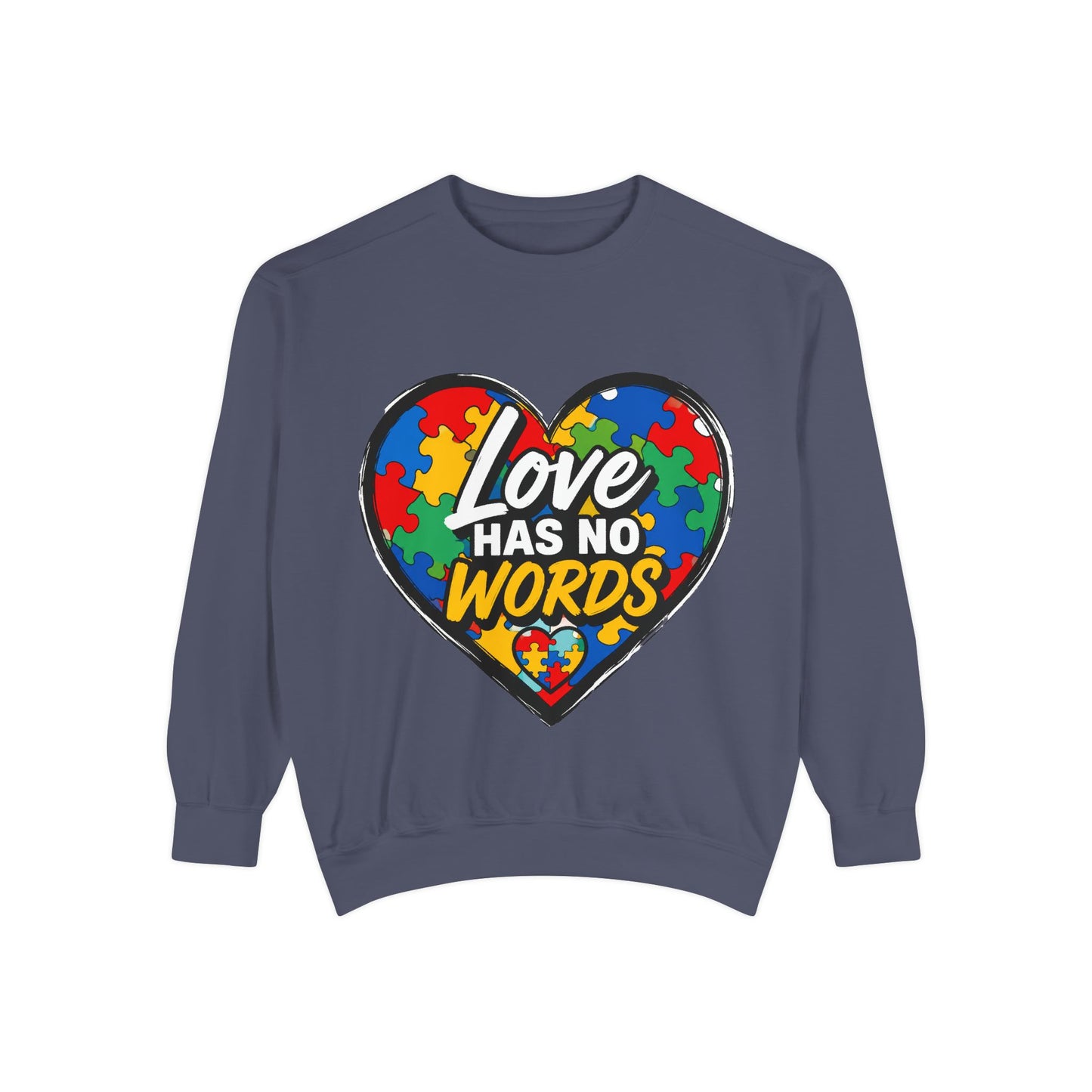 Crewneck "Love Has No Words" Puzzle Piece Sweatshirt  - Autism Awareness Heart Sweatshirt