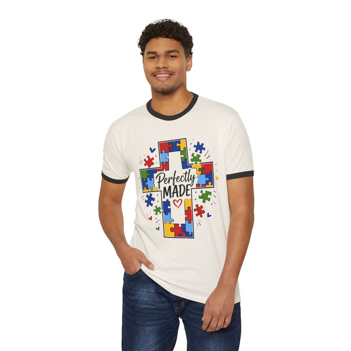 Autism Awareness Cross Ringer T-Shirt — "Perfectly Made"