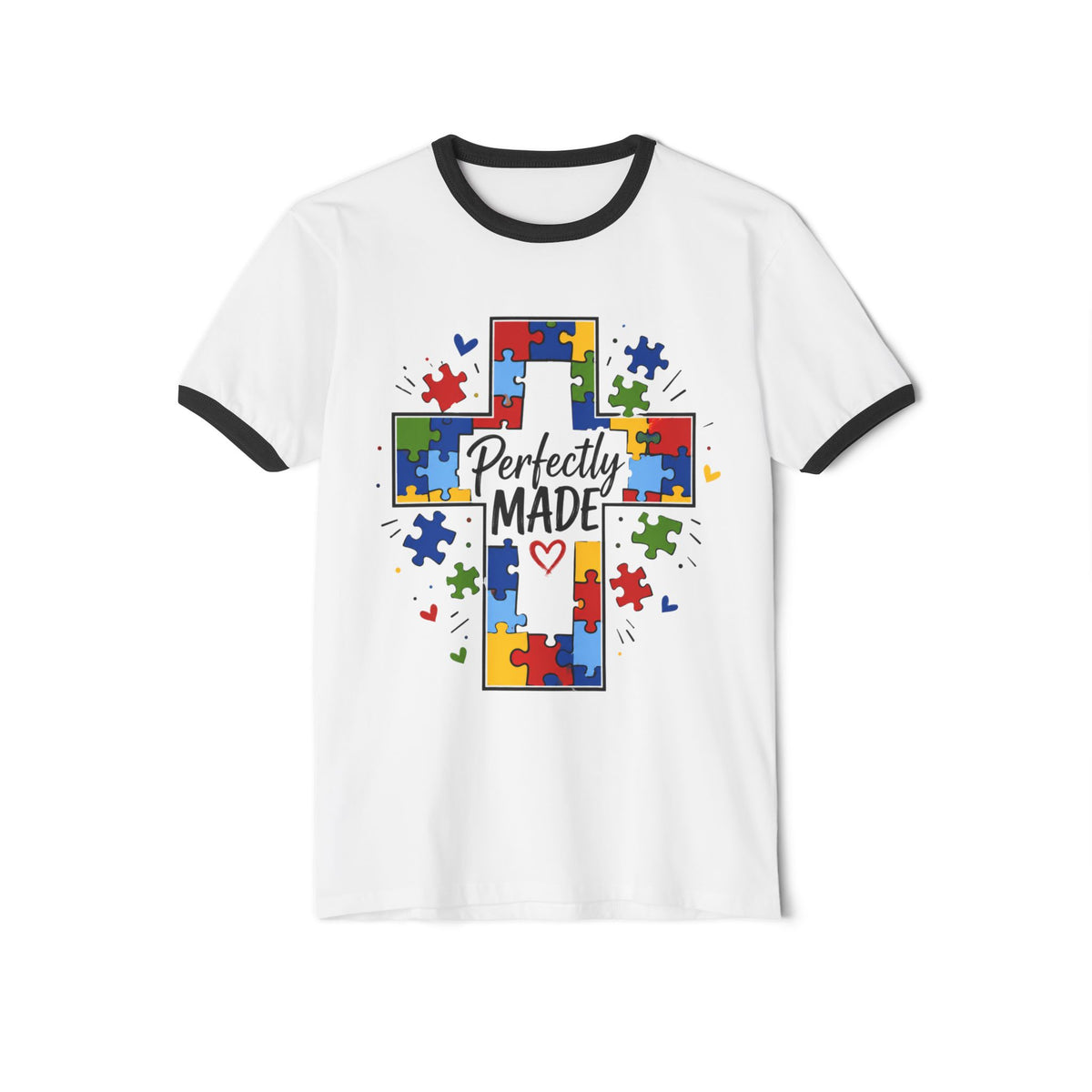 Autism Awareness Cross Ringer T-Shirt — "Perfectly Made"