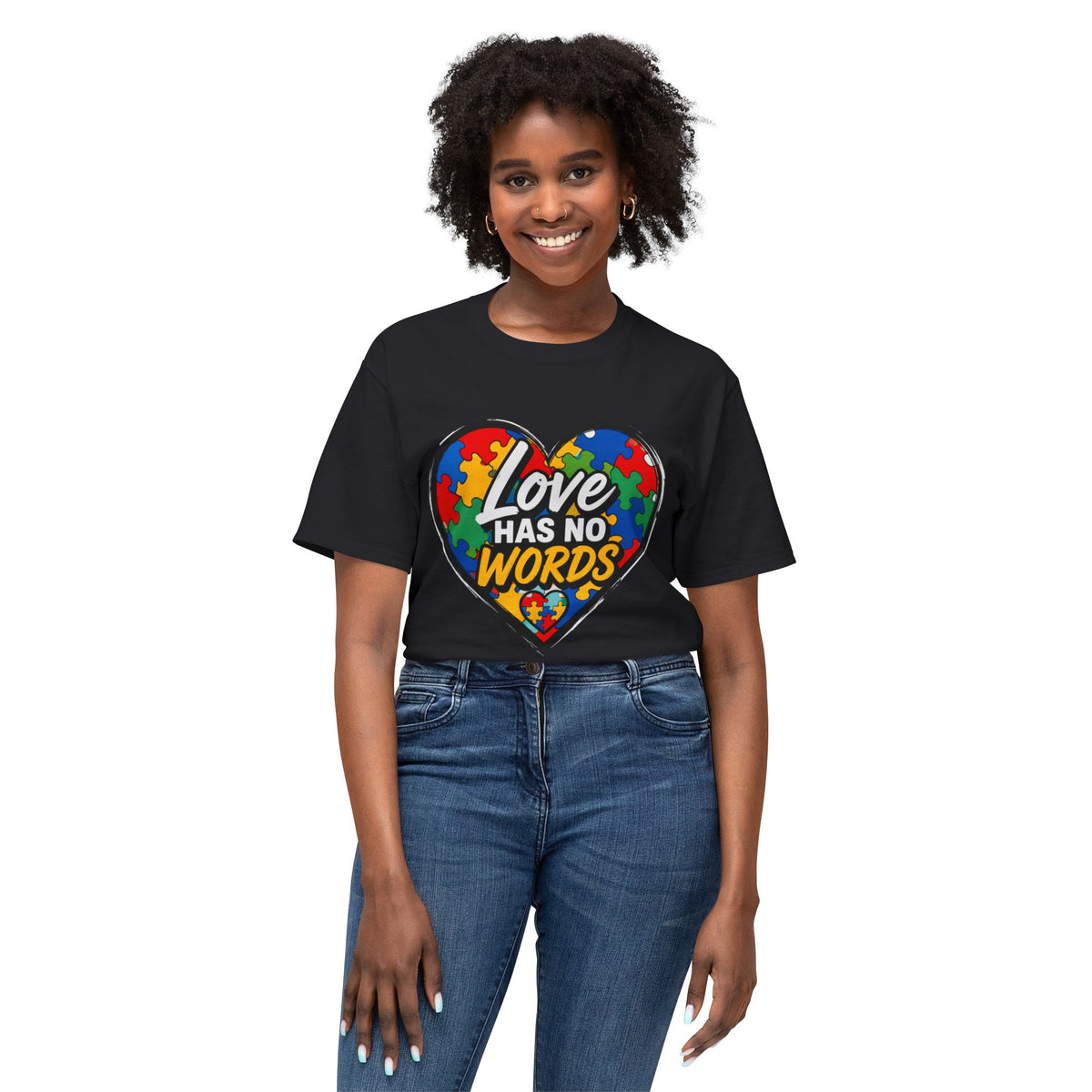 Autism Awareness Heart T-Shirt — "Love Has No Words" Puzzle Piece Tee