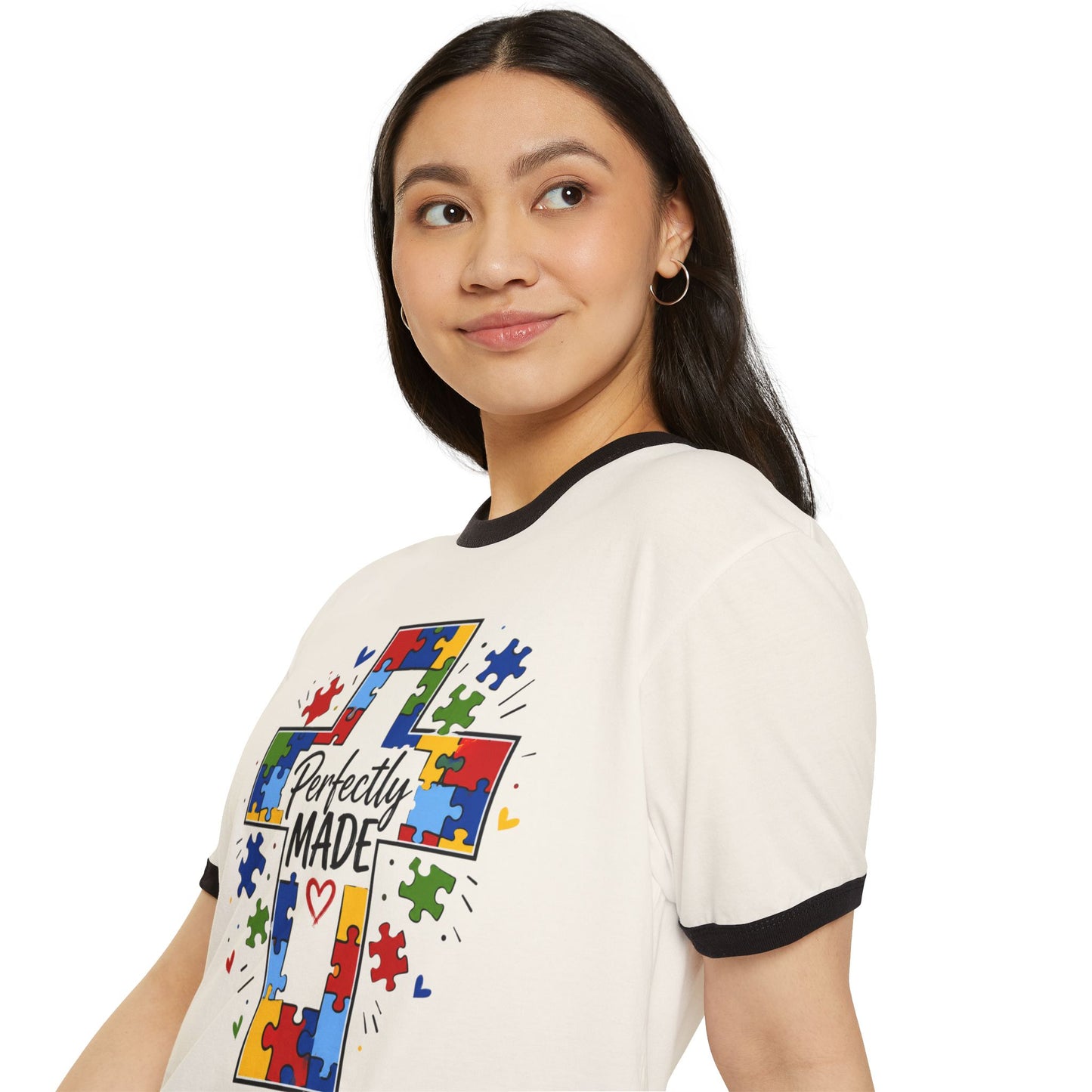 Autism Awareness Cross Ringer T-Shirt — "Perfectly Made"