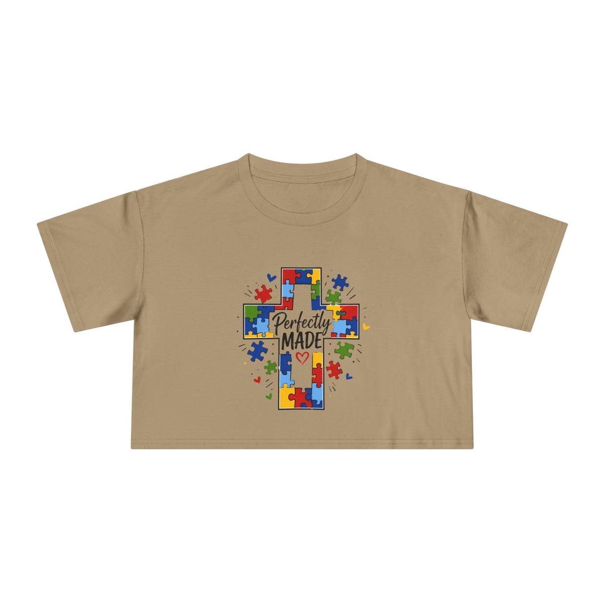 Crop Tee — 'Perfectly Made' Puzzle Cross Autism Awareness Top