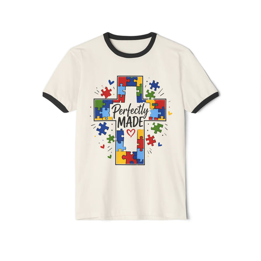 Autism Awareness Cross Ringer T-Shirt — "Perfectly Made"